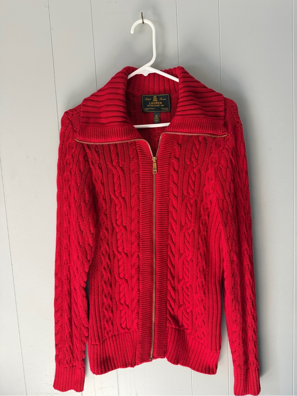 Ralph Lauren Red Cable-Knit Zip-Up Cardigan